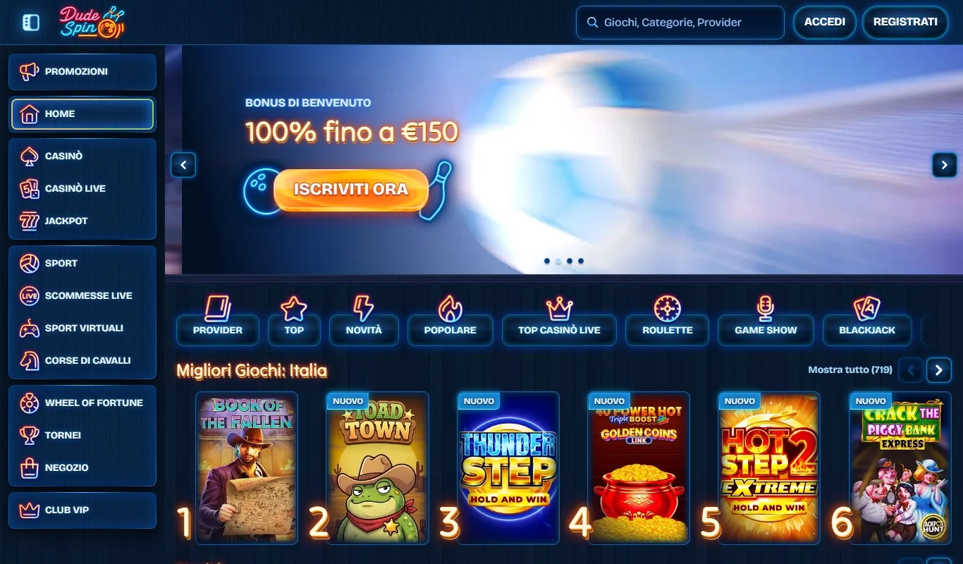 casino online astropay: la homepage del casinò DudeSpin