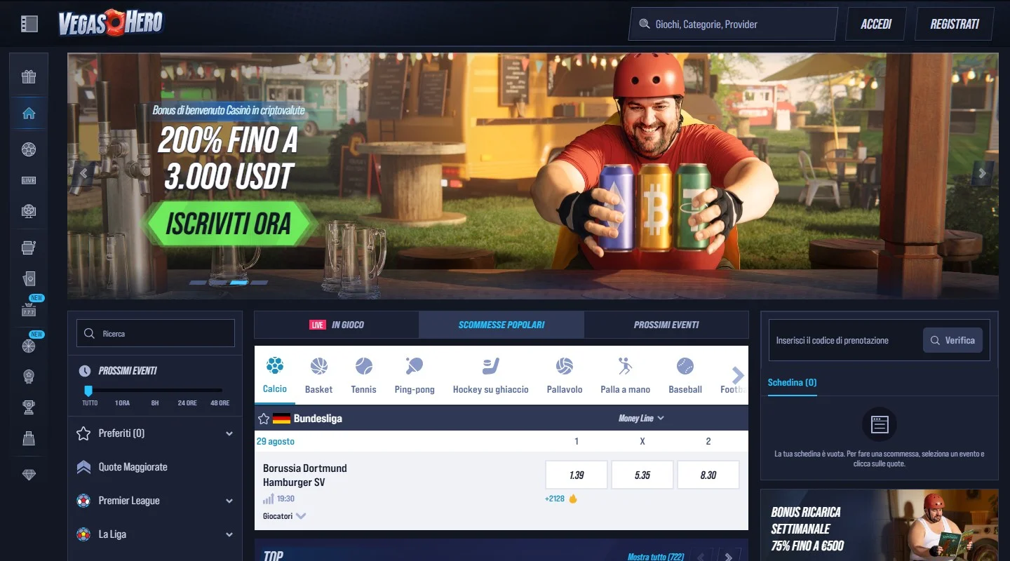 casino non aams astropay: la homepage del casinò VegasHero